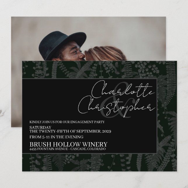 Convites Festa de noivado de Ferns Escuros e Moody (Frente/Verso)