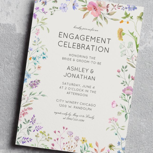 Convites Festa de noivado de flor selvagem simples e Eterno (Criador carregado)