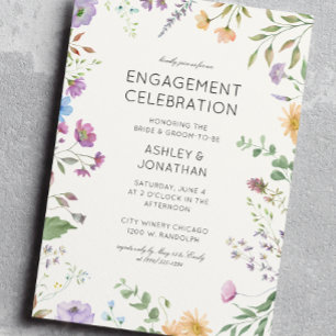 Convites Festa de noivado de flor selvagem simples e Eterno