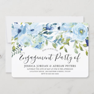 Convites Festa de noivado de Flores de Aquarela Azul Bebê