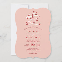 Convites Festa de noivado de flores de cereja vermelha de a