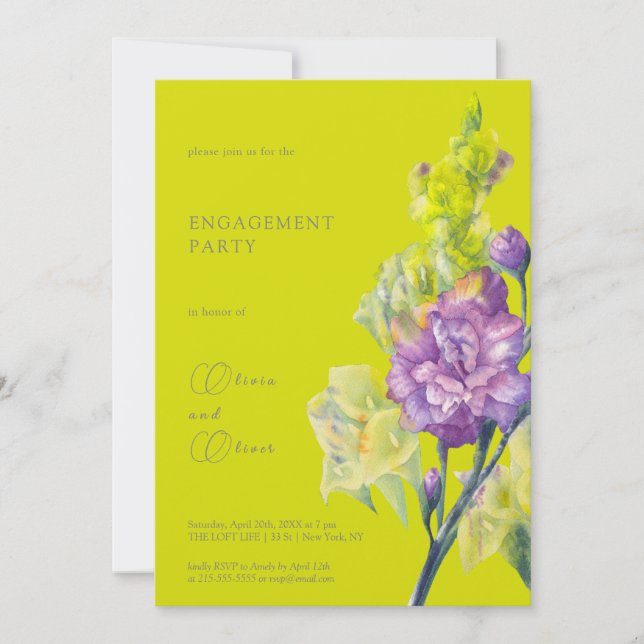 Convites Festa de noivado De Flores De Gladiolus E Calla (Frente)