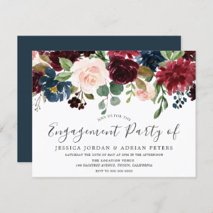 Convites Festa de noivado de Flores Modernas de Blush Burgu