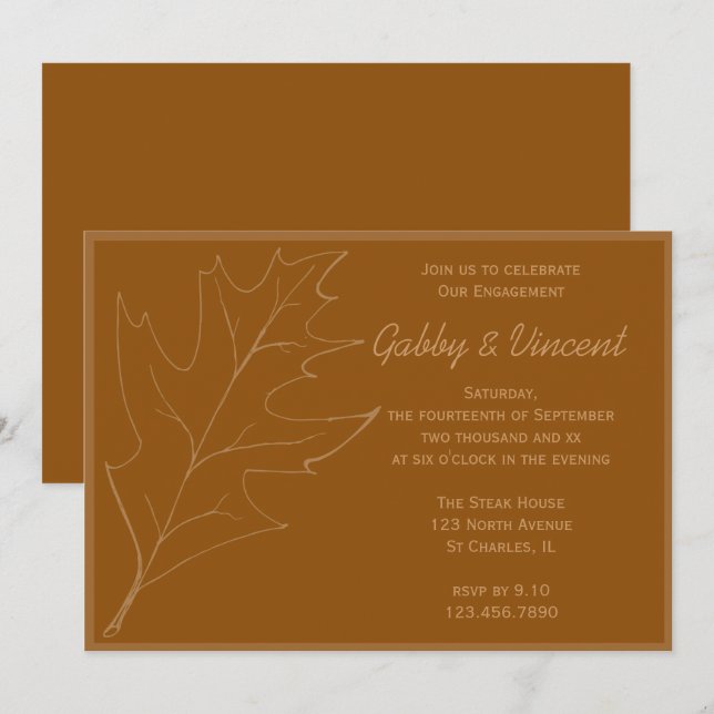 Convites Festa de noivado de Folha de Oak de Queda (Frente/Verso)
