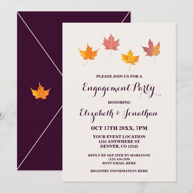 Convites Festa de noivado de Folhas de Mapeamento (Frente/Verso)