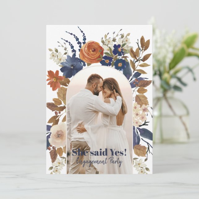 Convites Festa de noivado de Fotografia do Arco Floral Blue (Em pé/Frente)