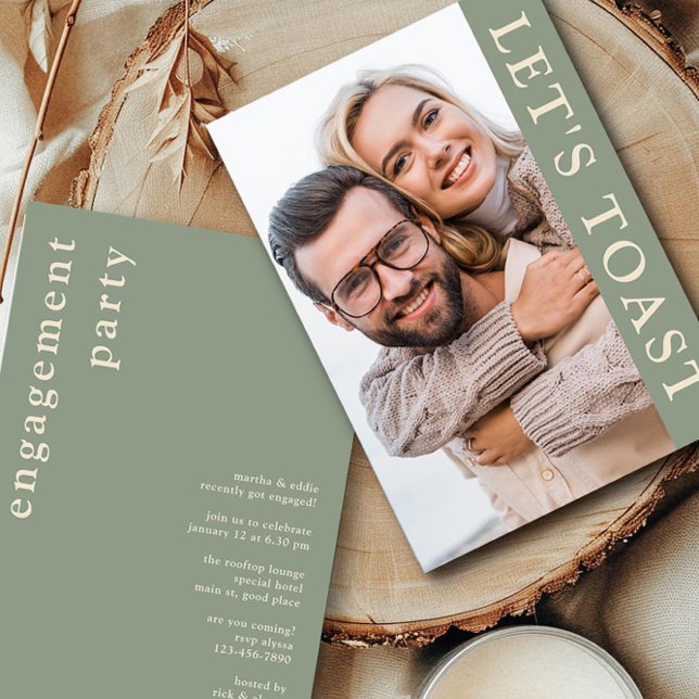 Convites Festa de noivado de Fotografias de Creme Verde do  (Engagement Photo Invitation from the Engagement Party Invitations collection by Darling & May)