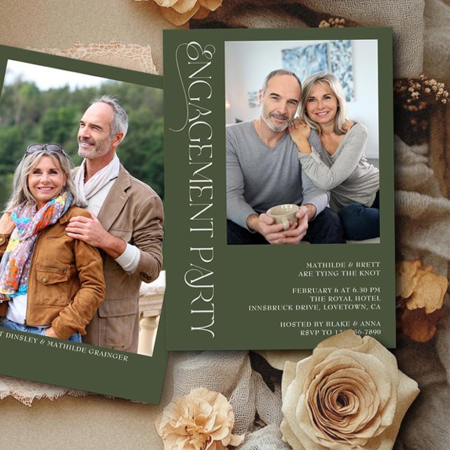 Convites Festa de noivado de Fotografias Elegante Forest Gr (Engagement Photo Invitation from the Engagement Party Invitations collection by Darling & May)