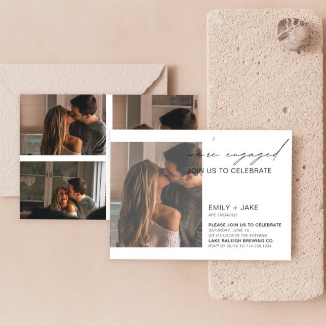 Convites Festa de noivado de Fotografias Moderna em Preto e (Easily personalize this engagement party invite with your photos and deets!)