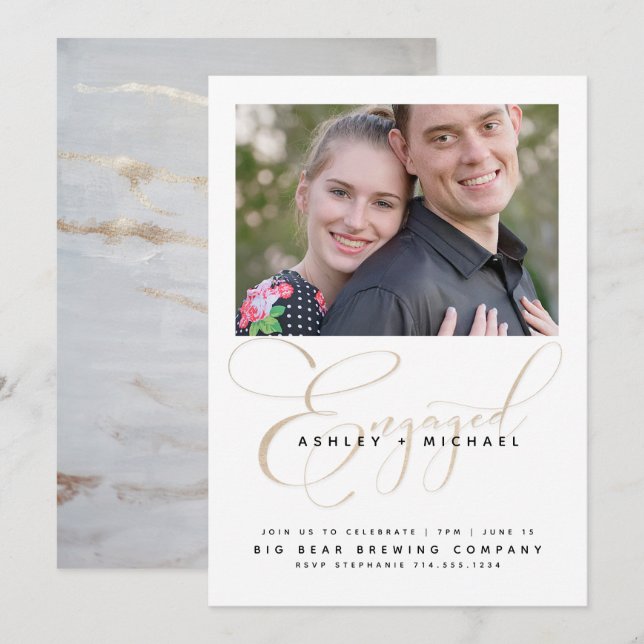 Convites Festa de noivado de Fotografias por Aquarela Doura (Frente/Verso)