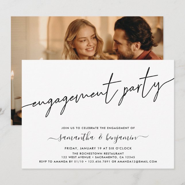 Convites Festa de noivado de Fotografias Simples (Frente/Verso)