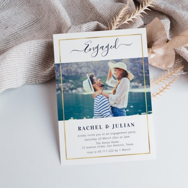 Convites Festa de noivado de fotos de quadro elegante (Criador carregado)