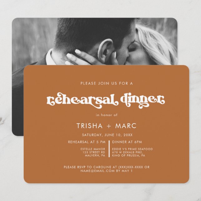 Convites Festa de noivado de Fotos do Script Terracotta (Frente/Verso)