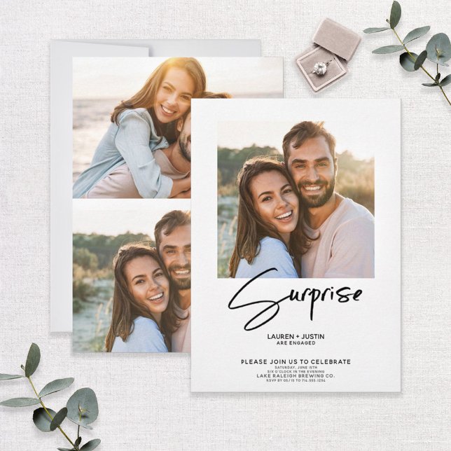 Convites Festa de noivado de fotos preto e branco Surpresa  (Criador carregado)