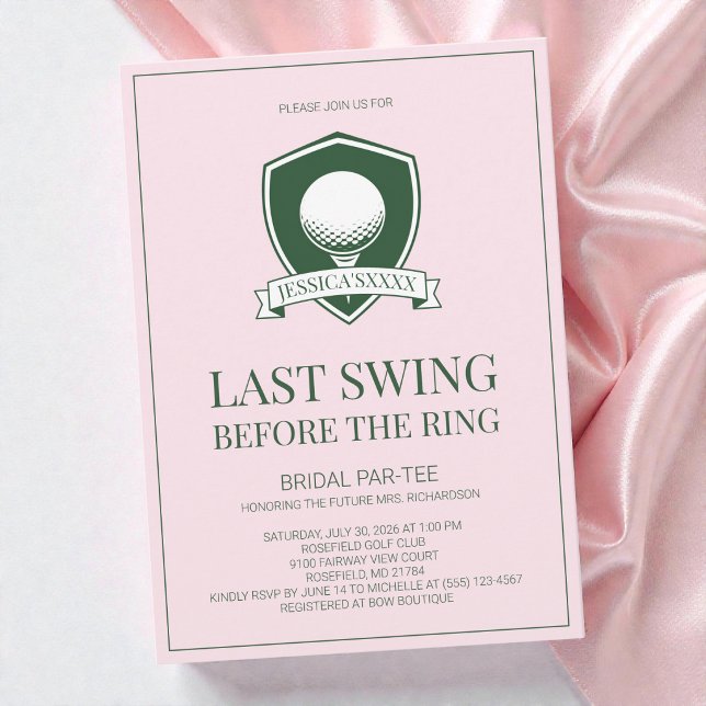 Convites Festa de Noivado de Golfe Rosa Último Balanço Ante (Pink Golf Last Swing Before the Ring Bridal Party Invitation)