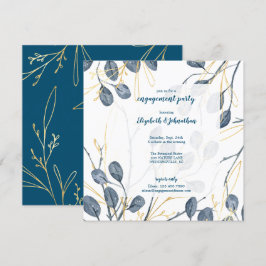 Convites Festa de noivado de Jardim de Aquarela Dourada Euc