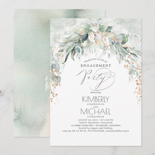 Convites Festa de noivado de Jardim Primavera Boêmia Greene (Frente/Verso)