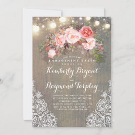 Convites Festa de noivado de madeira para luzes plorais rus