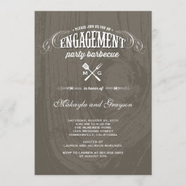 Convites Festa de noivado de madeira rústica do CHURRASCO