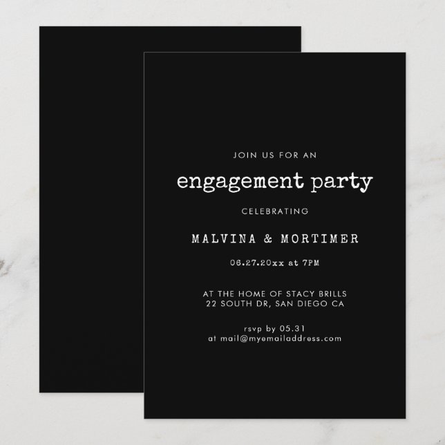 Convites Festa de noivado de máquinas de escrever minimalis (Frente/Verso)