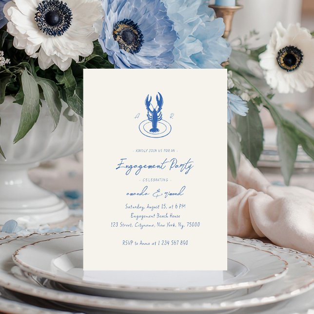 Convites Festa de noivado de Monograma de Lagosta (Criador carregado)