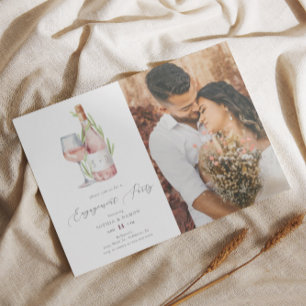 Convites Festa de noivado de Monograma de Vinho Elegante