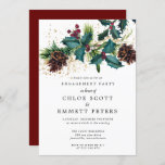 Convites Festa de noivado de Natal Holly e Berries<br><div class="desc">Design de botânica de inverno festivo apresenta sagras e bagas. Os pinecones adicionam textura e cor,  enquanto o dourado confetti adiciona uma vibração luxuosa. A design tem uma qualidade aberta e arejada que lhe dá uma sensação moderna. Todo o texto pode ser editado</div>