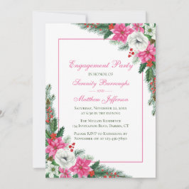 Convites Festa de noivado de Natal Rosa Elegante Poinsettia