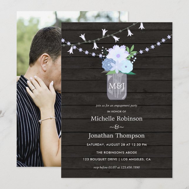 Convites Festa de noivado de pote de jardim russo (Frente/Verso)