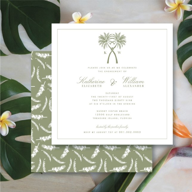 Convites Festa de noivado de praia em Monograma das Palmeir (Knotted Palm Trees Monogram Beach Engagement Party Invitation @ fatfatin_blue_knot)