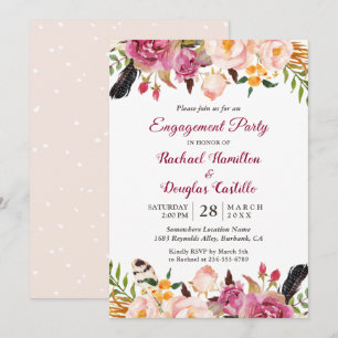 Convites Festa de noivado de Primavera Floral Boho
