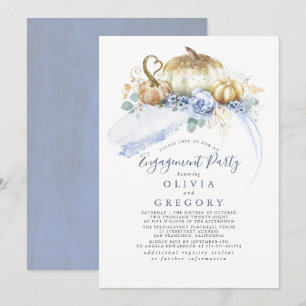 Convites Festa de noivado de queda azul Dourada de Pumpkins