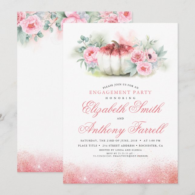 Convites Festa de noivado de queda de abóbora das rosa Dour (Frente/Verso)