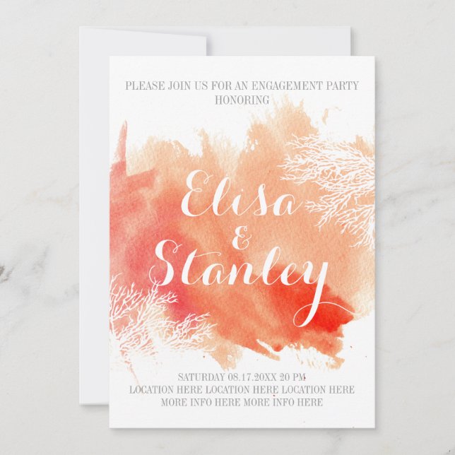 Convites Festa de noivado de recife de coral com abertura d (Frente)