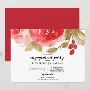 Convites Festa de noivado de Rosa de Elegante Red Watercolo