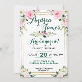 Convites Festa de noivado de Rosas Rosa Elegante