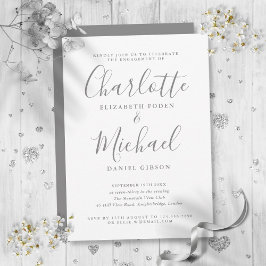 Convites Festa de noivado de Script de Assinatura de Cinza 