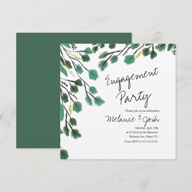 Convites Festa de noivado de Script Folha Desenhada à Mão E (Frente/Verso)