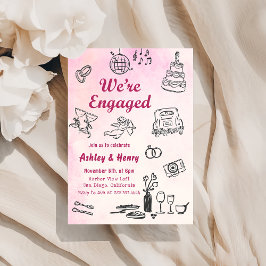 Convites Festa de noivado Desenhada Da Mão