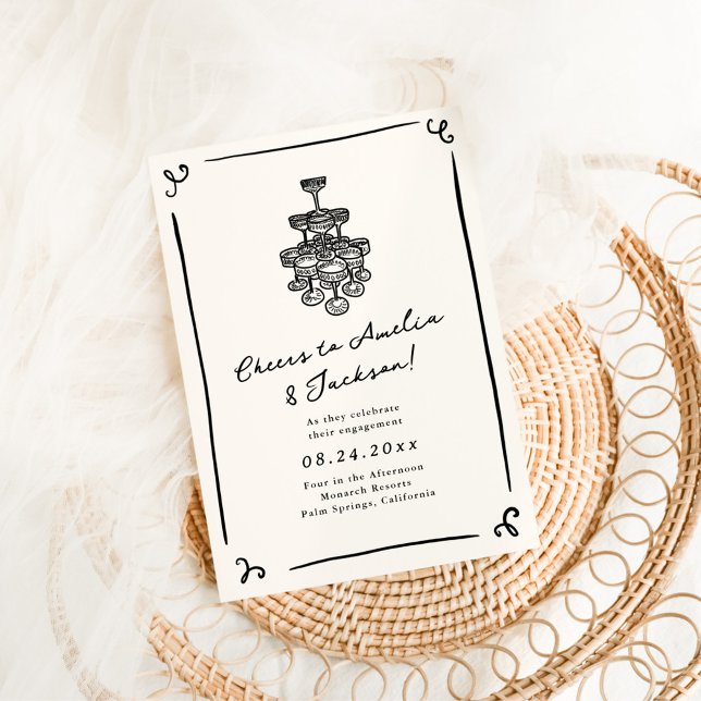 Convites Festa de noivado Desenhada Da Mão (Criador carregado)