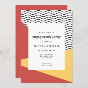 Convites festa de noivado do estilo Memphis Pop da década d