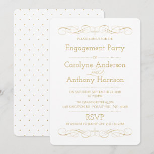 Convites Festa de noivado Dourada e branca elegante