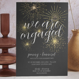 Convites Festa de noivado Dourada mínima de fogos de artifí