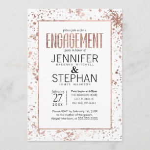 Convites Festa de noivado Dourado Paint Splatters Invites