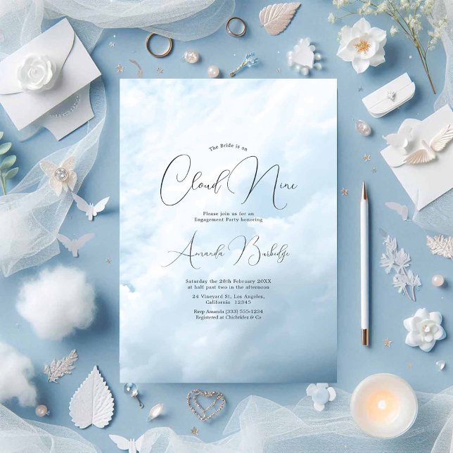 Convites Festa de noivado Dreamy Cloud 9 (Dreamy Cloud 9 Engagement Party Invitation)