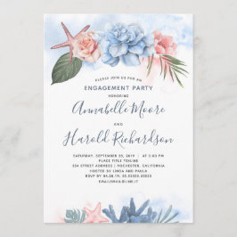 Convites Festa de noivado Dusty Blue e Blush Beach