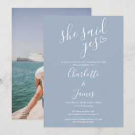 Convites Festa de Noivado Ela Disse Sim Foto Azul Empoeirad