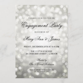 Convites Festa de noivado Elegante das Luzes de Prata Bokeh