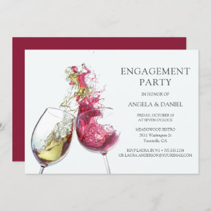 Convites Festa de noivado Elegante de Dança de Vinho Vermel
