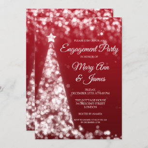 Convites Festa de noivado Elegante de Prata e Natal Vermelh